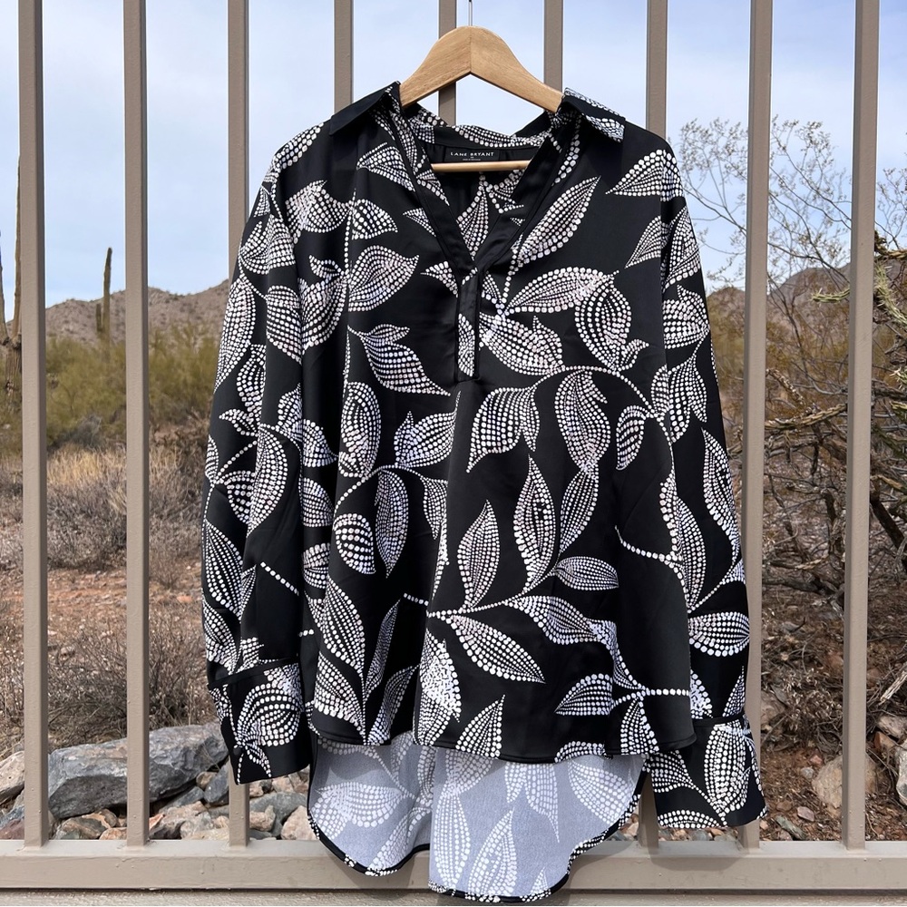 ⬇️💲Lane Bryant Women’s Blouse Size 20 Color Black & White,Taupe Pattern